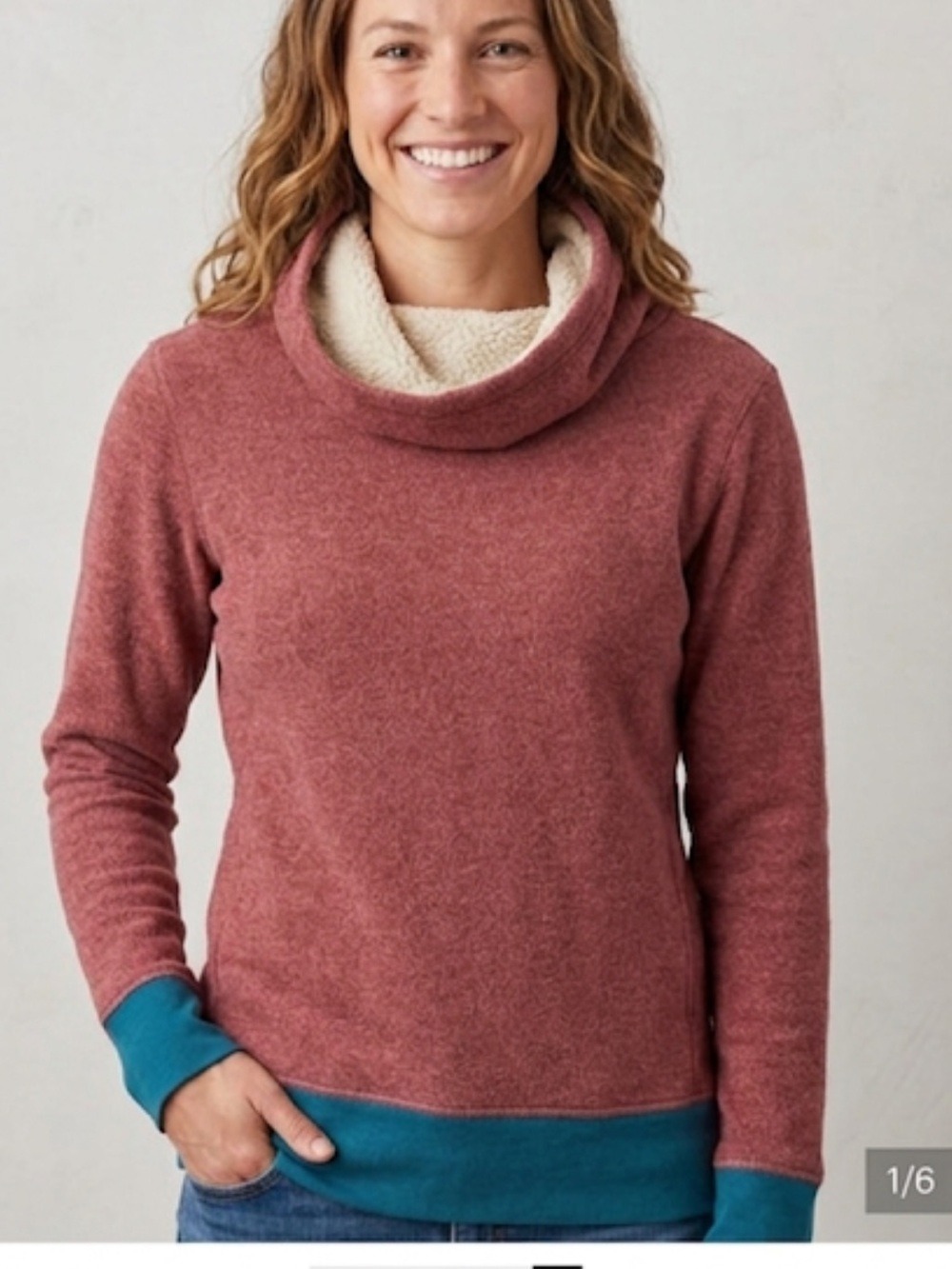 Ski The East Red Cowl Neck Pullover M | Teal Trim Cozy Athleisure